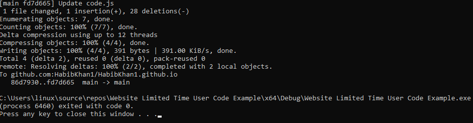 Pushing changes with Git